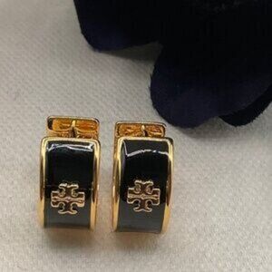 TORY BURCH Kira enamel huggie hoop earrings